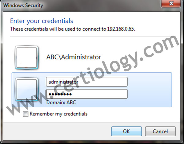 username & password (abc\administrator)