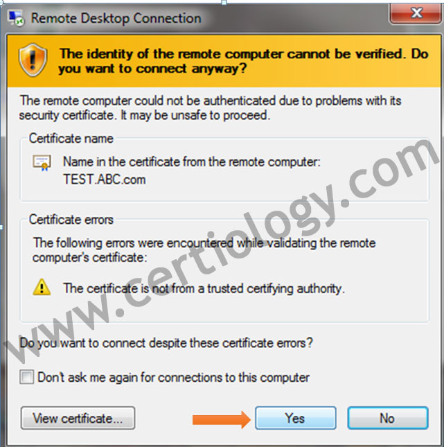 certificate verification window