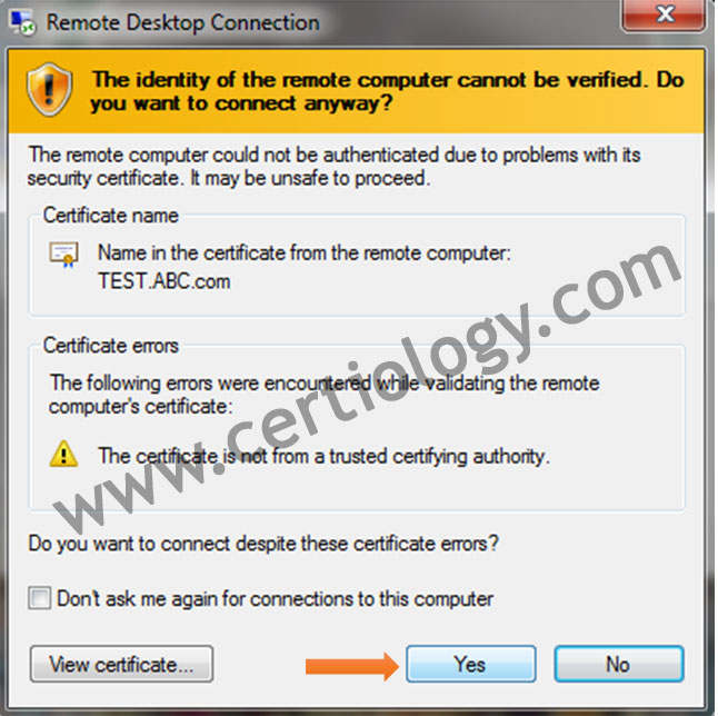certificate verification window