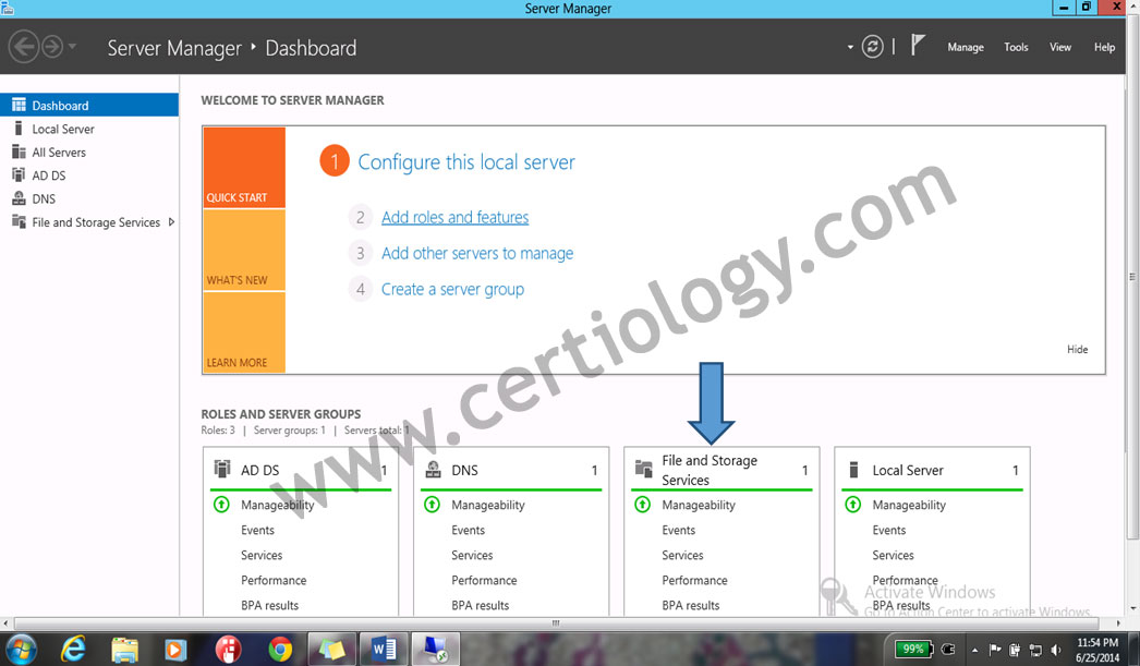 File & Storage service given on the Server Manager