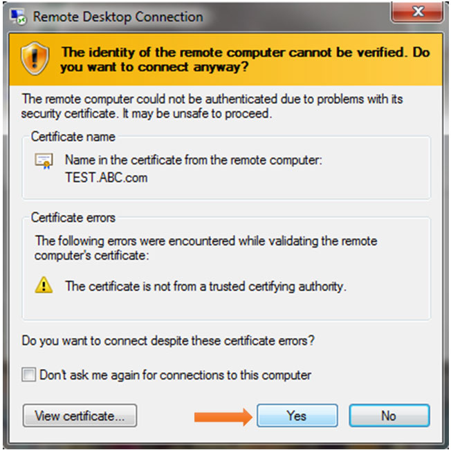 certificate verification window 