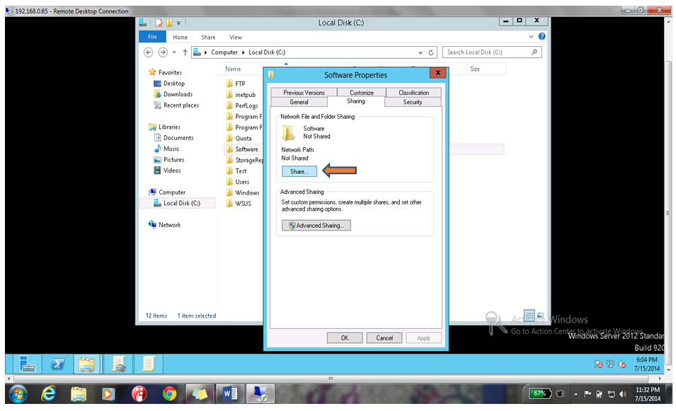 Sharing Tab & click on Share button 