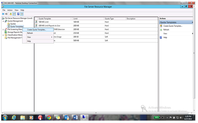 Create Quota Template